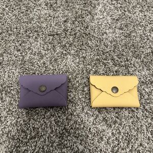 2 Portland Leather Goods Daisy Mini Envelope Card Case Wallet Purple And Yellow